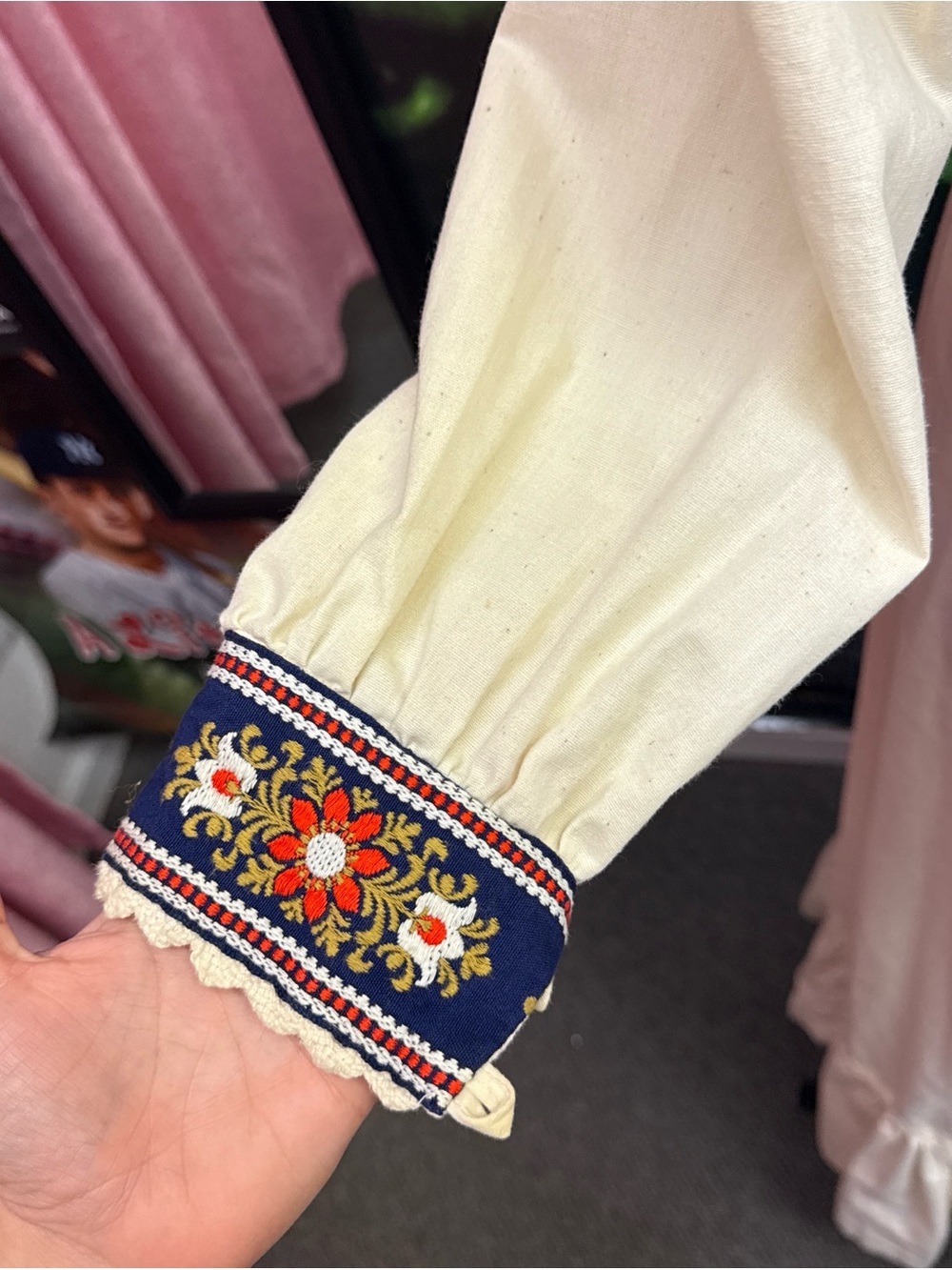 1970s Gunne Sax Cream and Navy boho Embroidered Maxi Dress - Picture 6 of 7